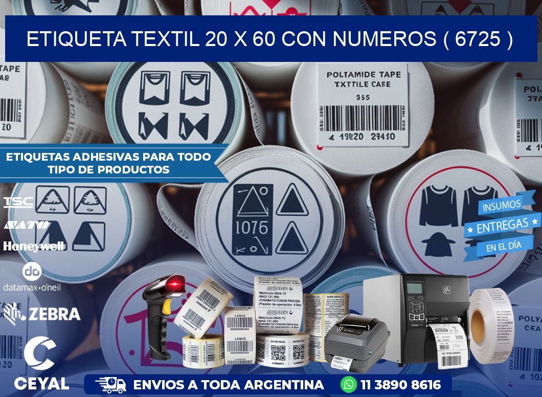 ETIQUETA TEXTIL 20 X 60 CON NUMEROS ( 6725 )