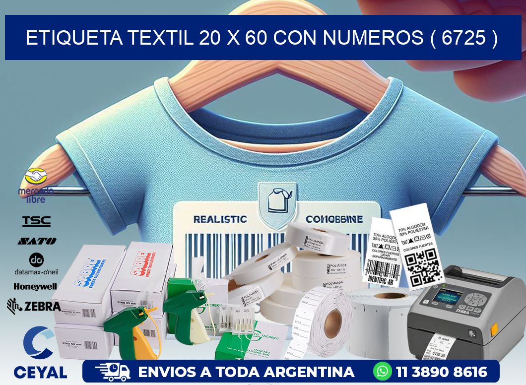 ETIQUETA TEXTIL 20 X 60 CON NUMEROS ( 6725 )