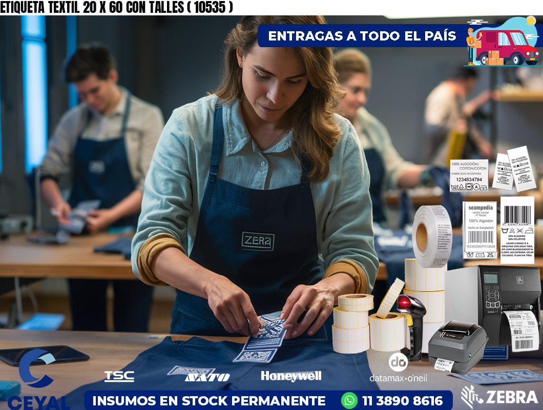 ETIQUETA TEXTIL 20 X 60 CON TALLES ( 10535 )