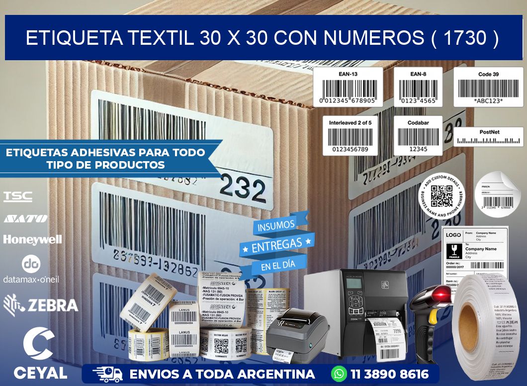 ETIQUETA TEXTIL 30 X 30 CON NUMEROS ( 1730 )