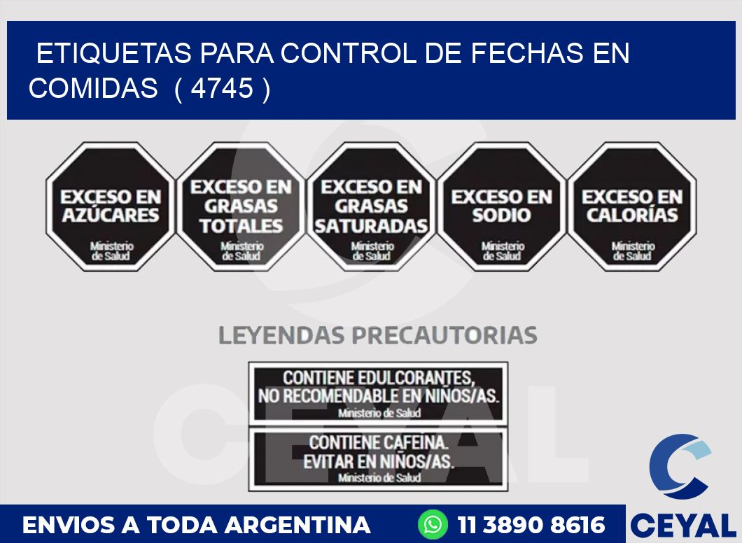 ETIQUETAS PARA CONTROL DE FECHAS EN COMIDAS  ( 4745 )