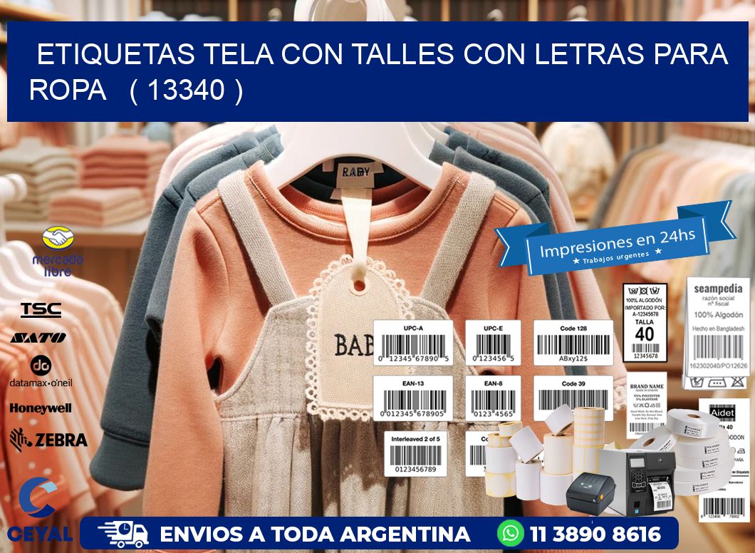 ETIQUETAS TELA CON TALLES CON LETRAS PARA ROPA   ( 13340 )