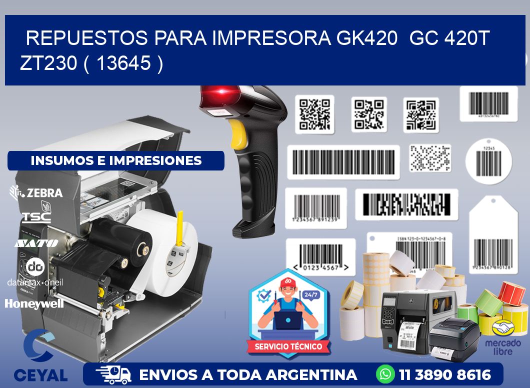 REPUESTOS PARA IMPRESORA GK420 GC 420T ZT230 ( 13645 )