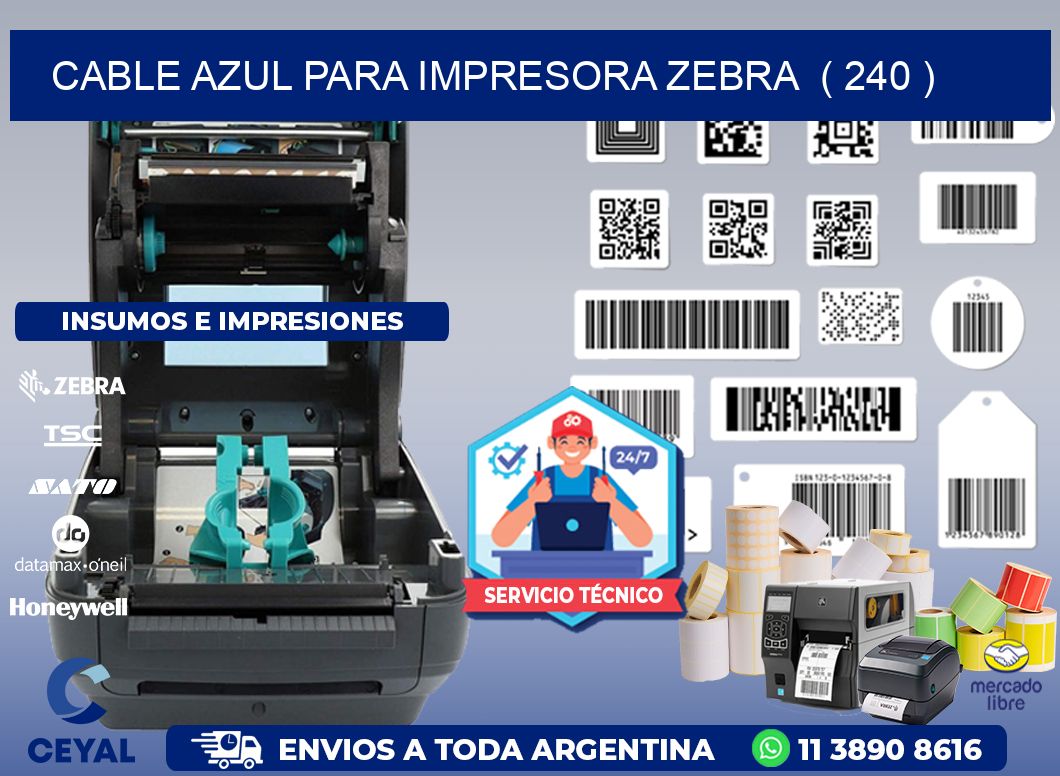 cable azul para impresora zebra  ( 240 )