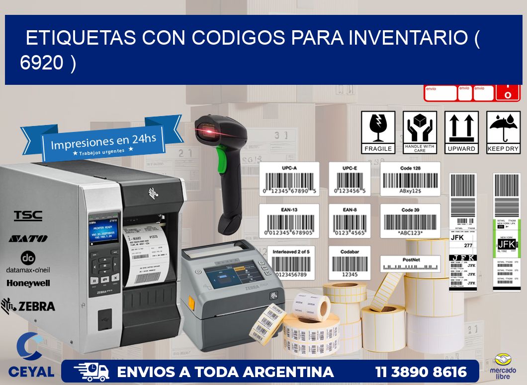 ETIQUETAS CON CODIGOS PARA INVENTARIO ( 6920 )