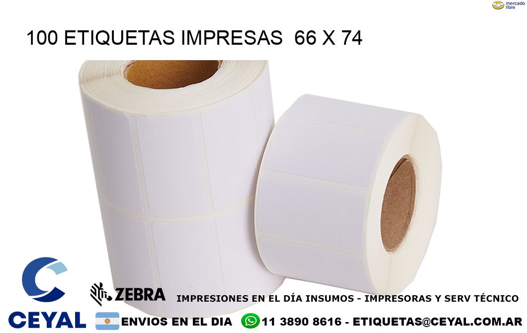 100 ETIQUETAS IMPRESAS  66 x 74