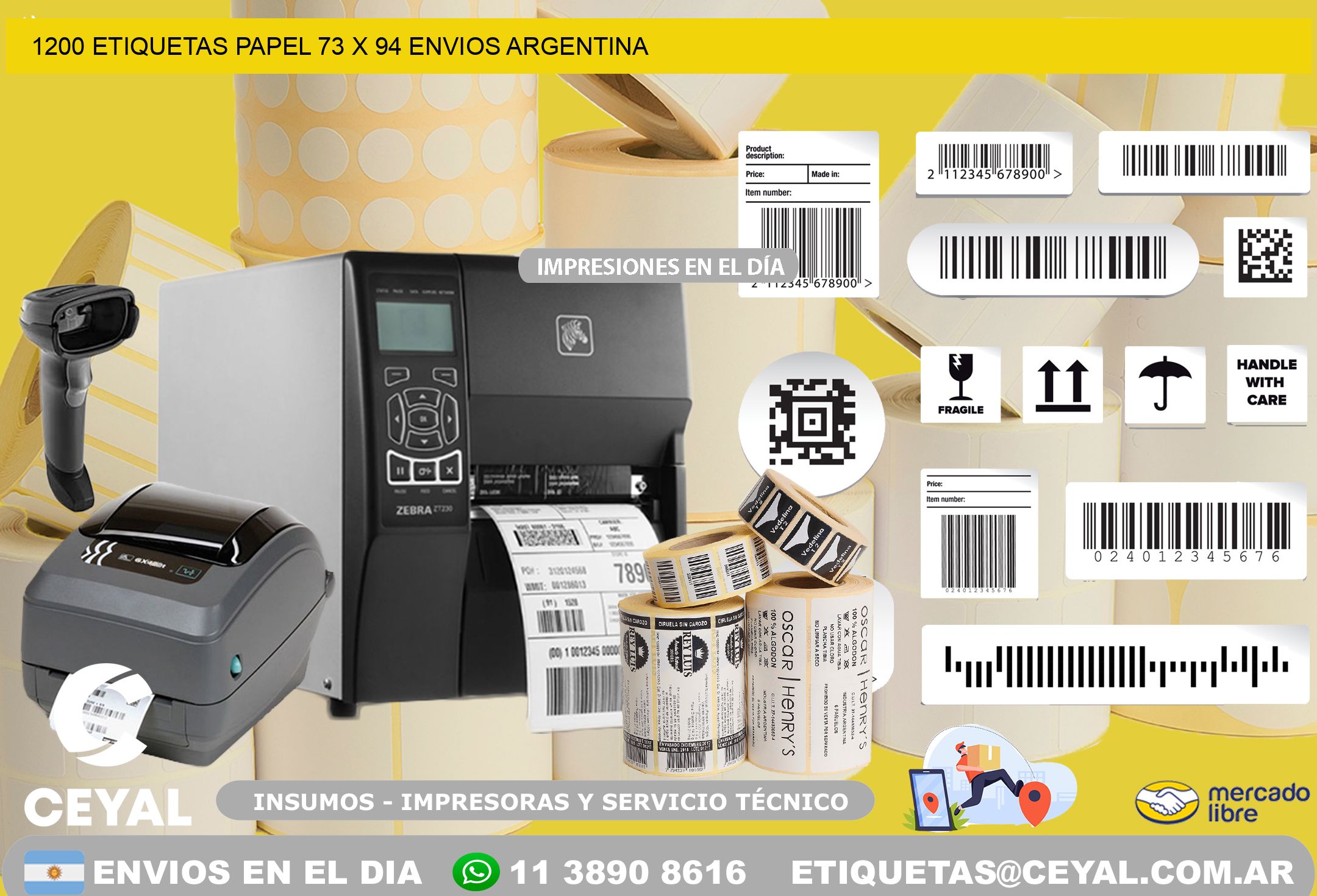 1200 ETIQUETAS PAPEL 73 x 94 ENVIOS ARGENTINA