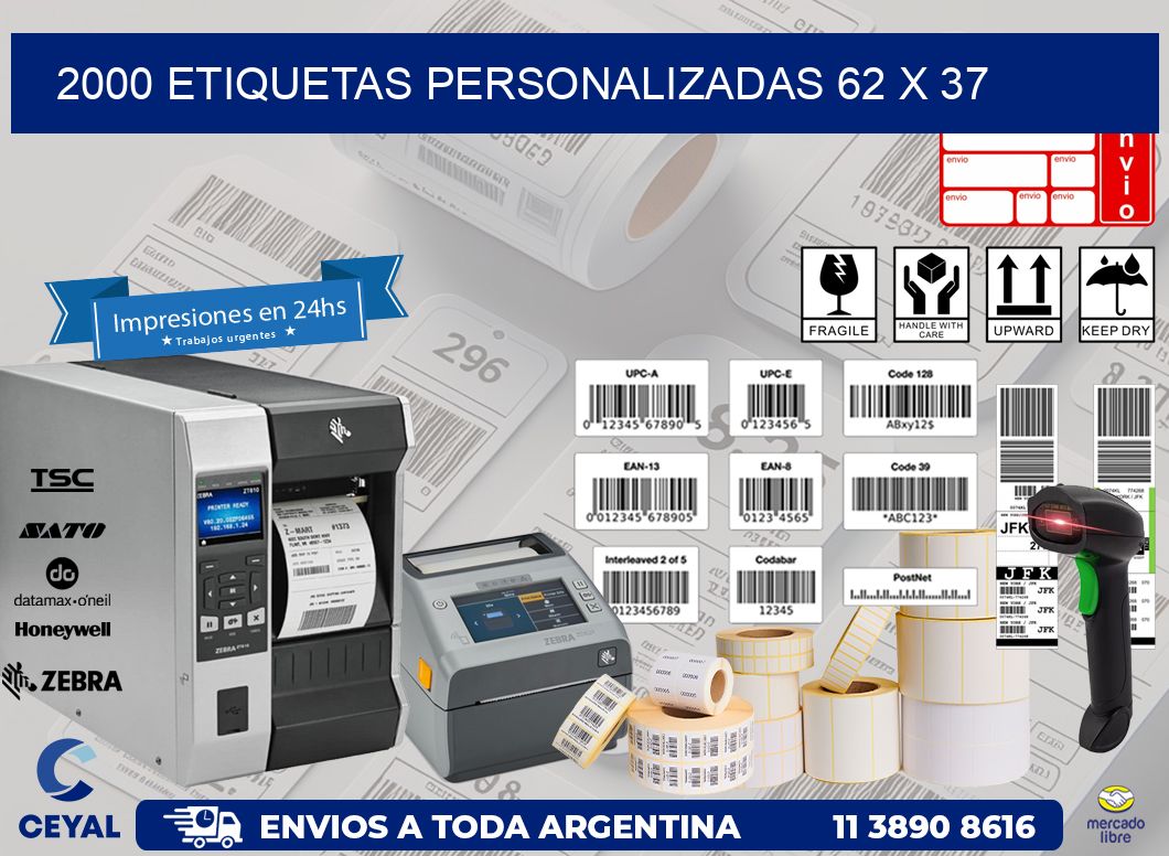 2000 ETIQUETAS PERSONALIZADAS 62 x 37