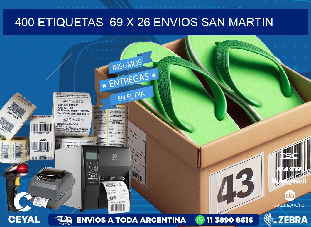 400 ETIQUETAS  69 x 26 ENVIOS SAN MARTIN