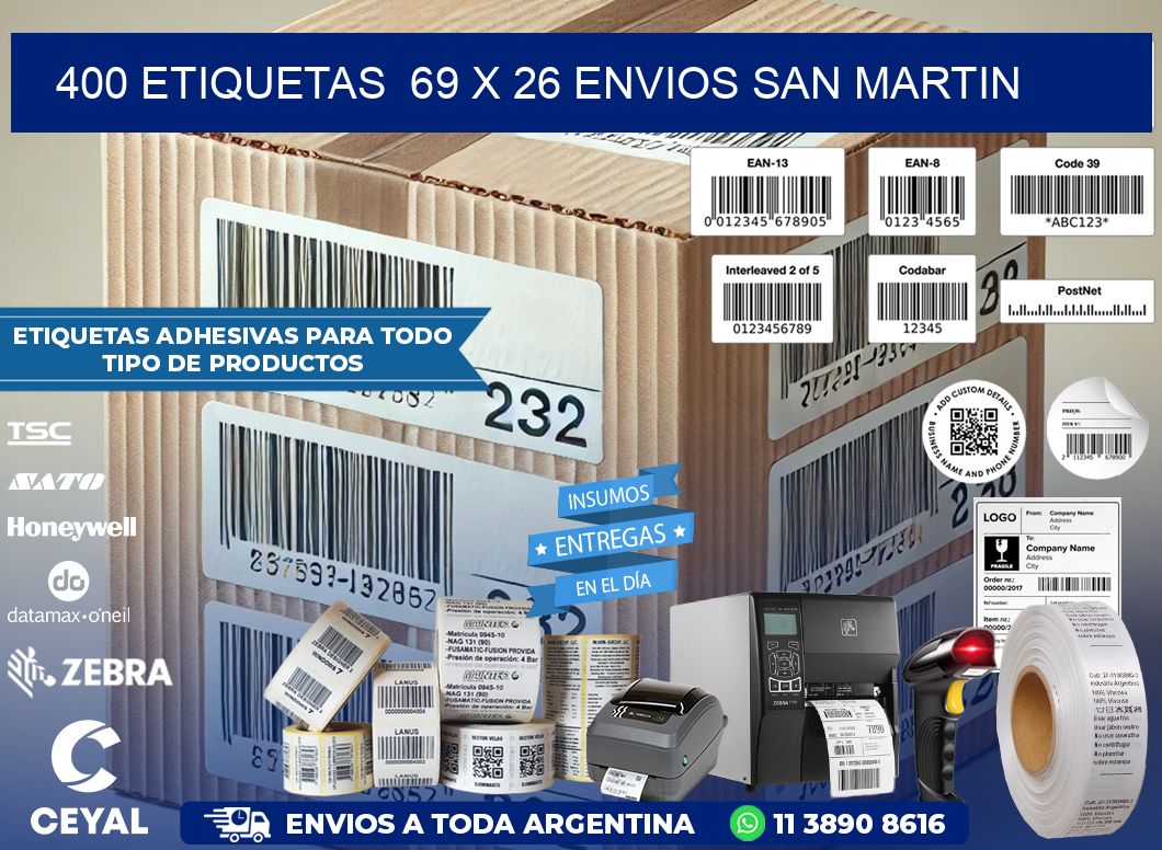 400 ETIQUETAS  69 x 26 ENVIOS SAN MARTIN