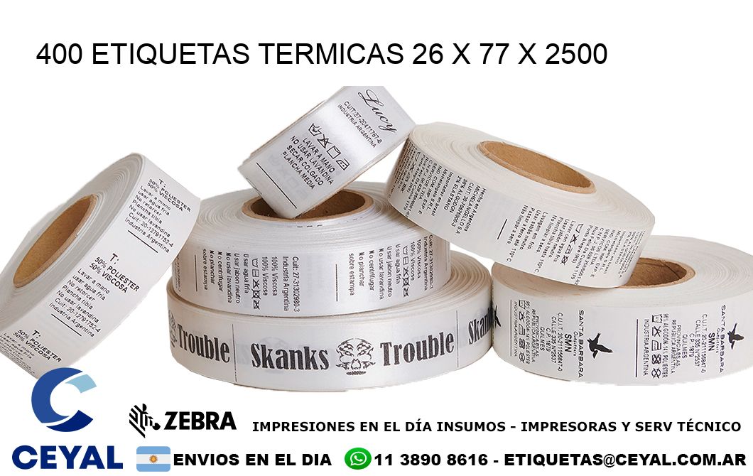 400 ETIQUETAS TERMICAS 26 x 77 x 2500