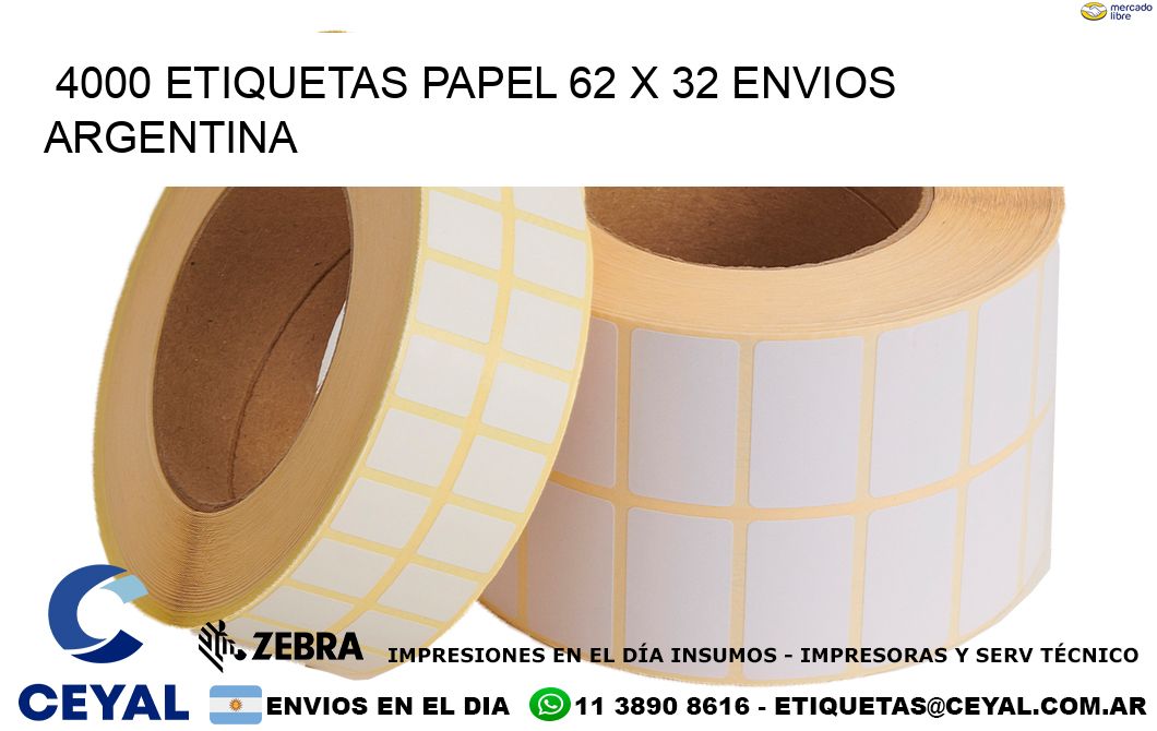 4000 ETIQUETAS PAPEL 62 x 32 ENVIOS ARGENTINA