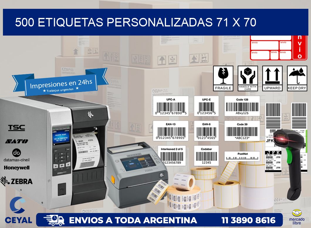 500 ETIQUETAS PERSONALIZADAS 71 x 70