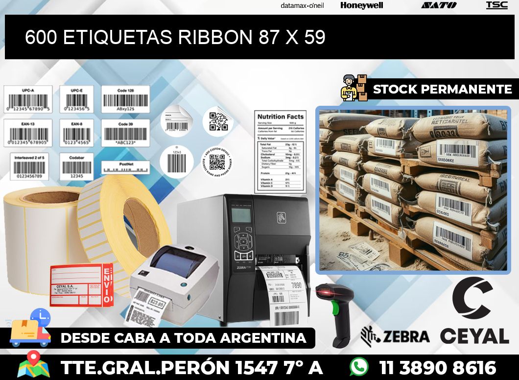 600 ETIQUETAS RIBBON 87 x 59