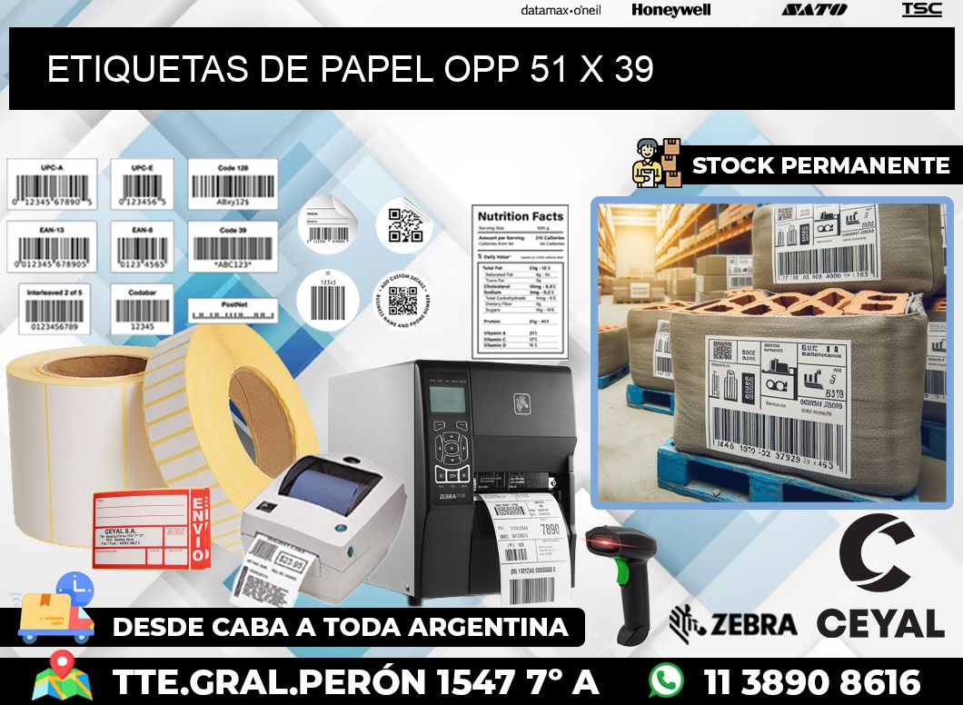 ETIQUETAS DE PAPEL OPP 51 x 39