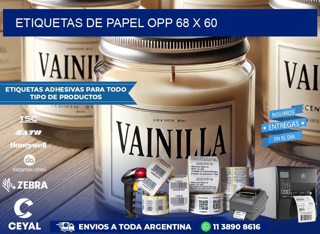 ETIQUETAS DE PAPEL OPP 68 x 60