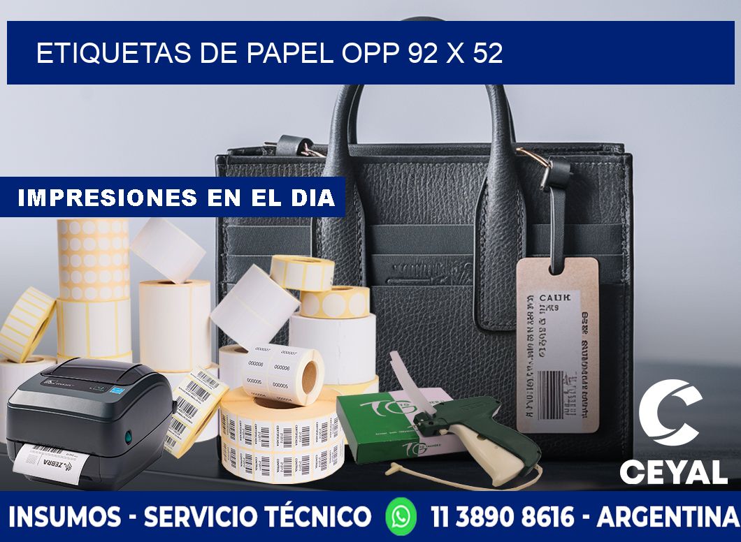 ETIQUETAS DE PAPEL OPP 92 x 52