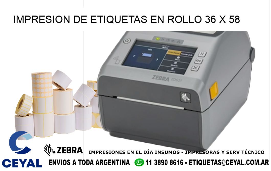 IMPRESION DE ETIQUETAS EN ROLLO 36 x 58