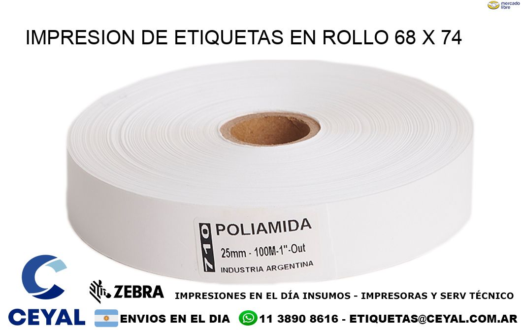 IMPRESION DE ETIQUETAS EN ROLLO 68 x 74