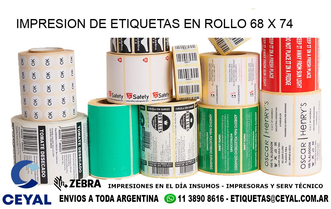 IMPRESION DE ETIQUETAS EN ROLLO 68 x 74