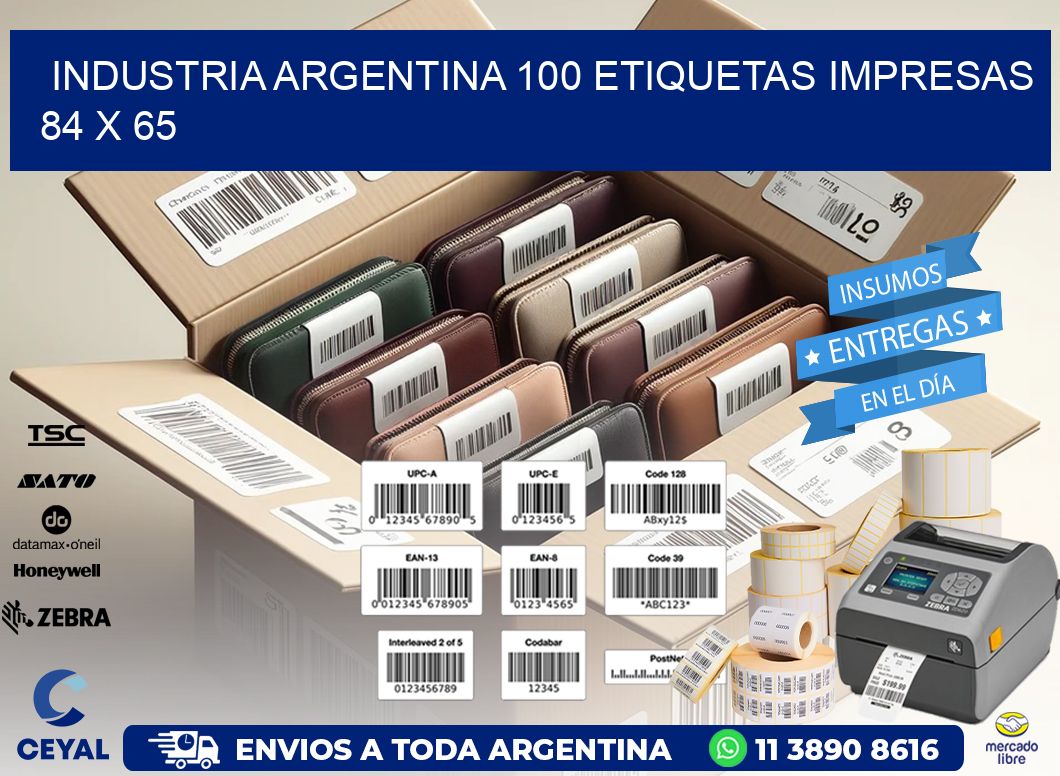 INDUSTRIA ARGENTINA 100 ETIQUETAS IMPRESAS  84 x 65