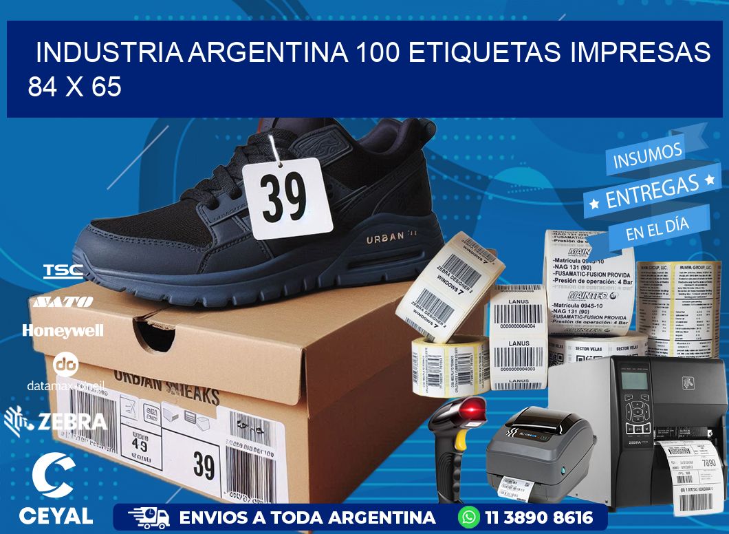 INDUSTRIA ARGENTINA 100 ETIQUETAS IMPRESAS  84 x 65