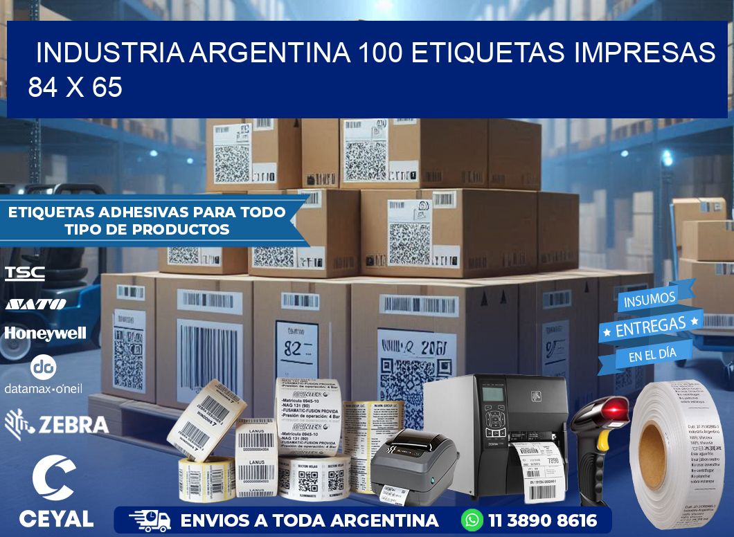 INDUSTRIA ARGENTINA 100 ETIQUETAS IMPRESAS  84 x 65