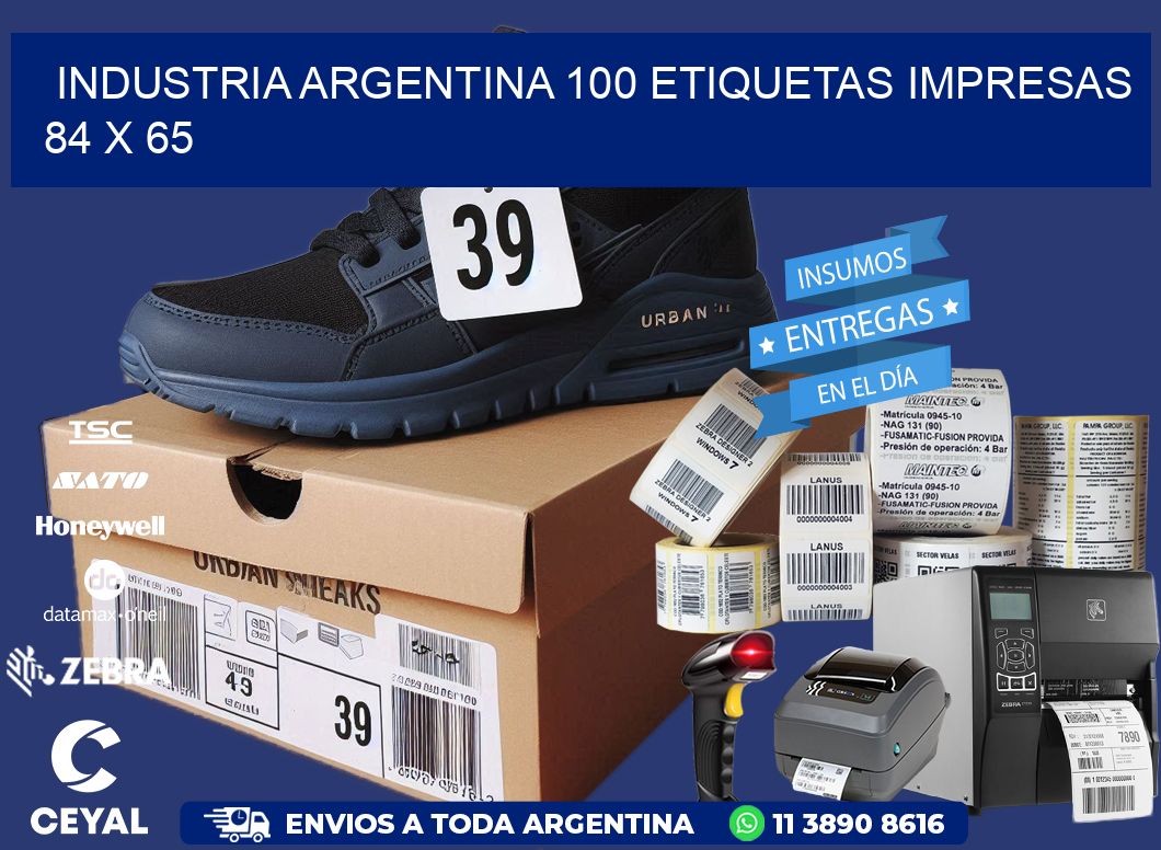 INDUSTRIA ARGENTINA 100 ETIQUETAS IMPRESAS  84 x 65