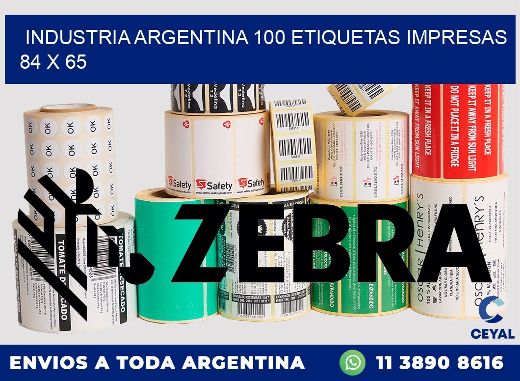 INDUSTRIA ARGENTINA 100 ETIQUETAS IMPRESAS  84 x 65