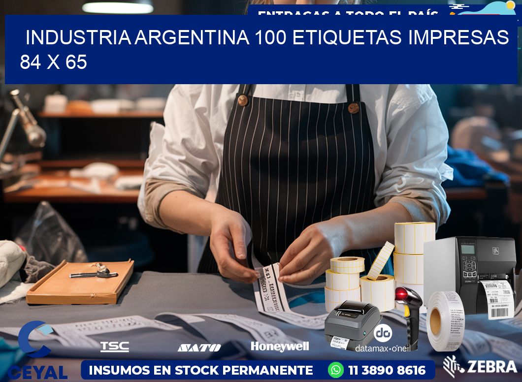 INDUSTRIA ARGENTINA 100 ETIQUETAS IMPRESAS  84 x 65