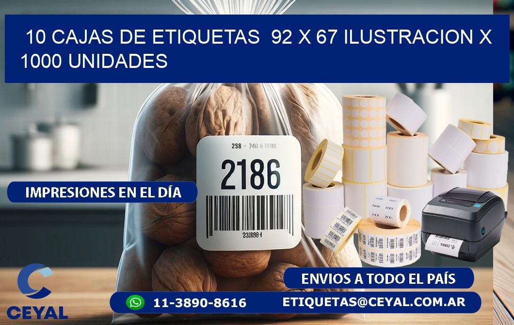 10 CAJAS DE ETIQUETAS  92 x 67 ILUSTRACION X 1000 UNIDADES