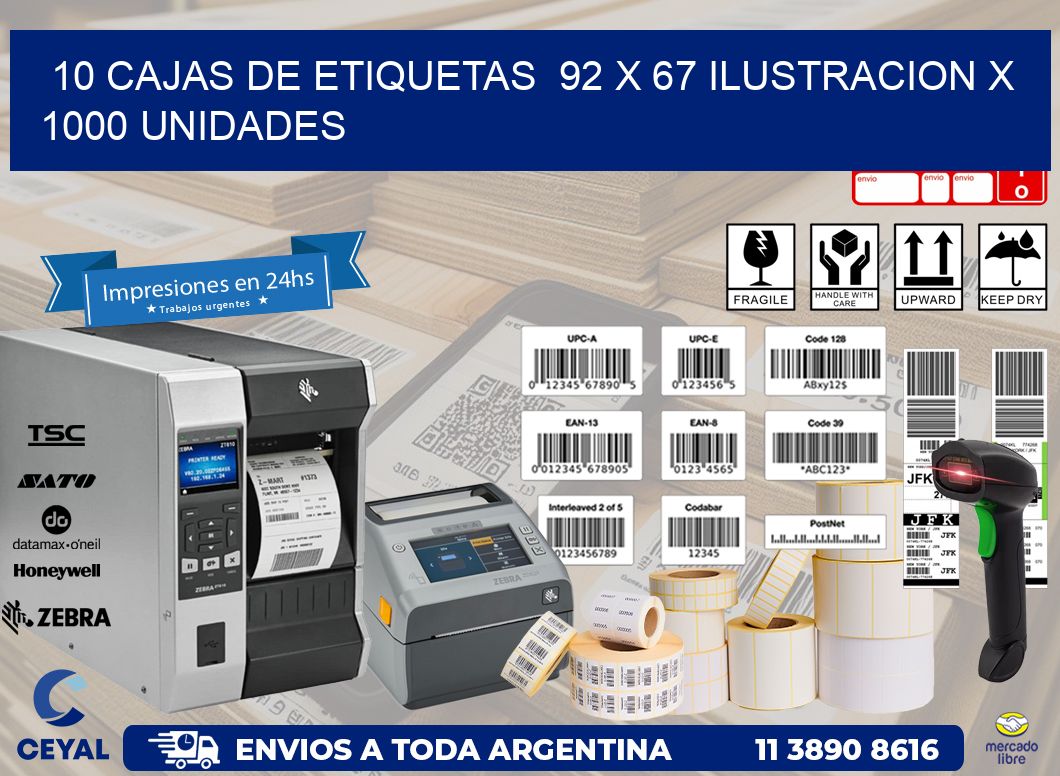 10 CAJAS DE ETIQUETAS  92 x 67 ILUSTRACION X 1000 UNIDADES