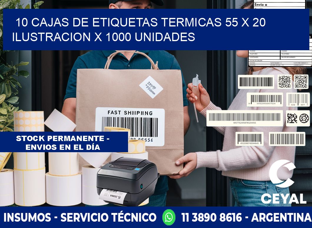 10 CAJAS DE ETIQUETAS TERMICAS 55 x 20 ILUSTRACION X 1000 UNIDADES