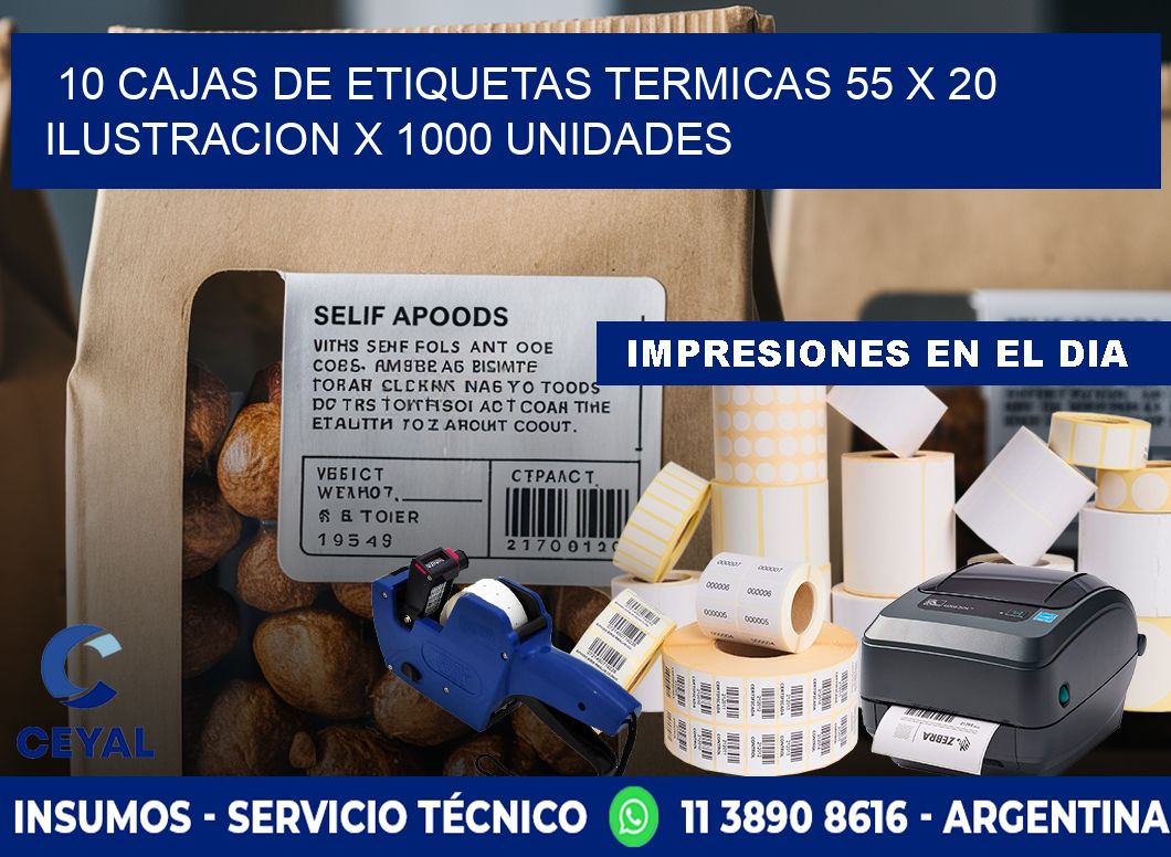 10 CAJAS DE ETIQUETAS TERMICAS 55 x 20 ILUSTRACION X 1000 UNIDADES