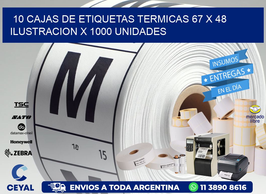 10 CAJAS DE ETIQUETAS TERMICAS 67 x 48 ILUSTRACION X 1000 UNIDADES