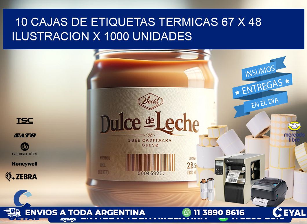 10 CAJAS DE ETIQUETAS TERMICAS 67 x 48 ILUSTRACION X 1000 UNIDADES
