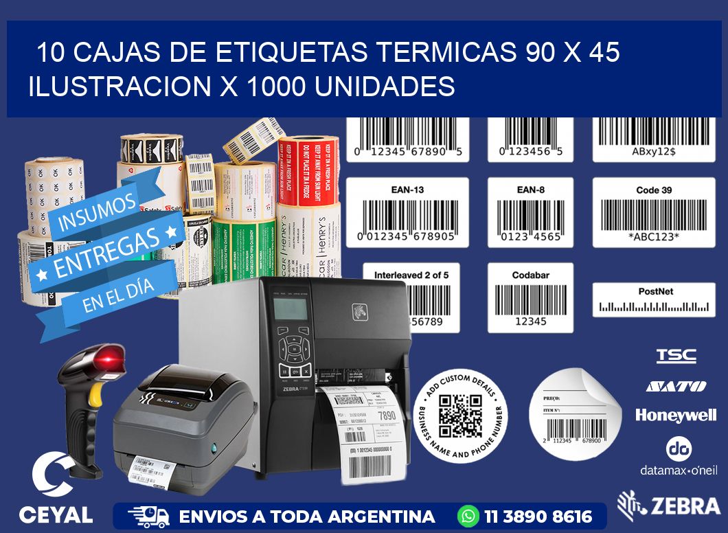 10 CAJAS DE ETIQUETAS TERMICAS 90 x 45 ILUSTRACION X 1000 UNIDADES