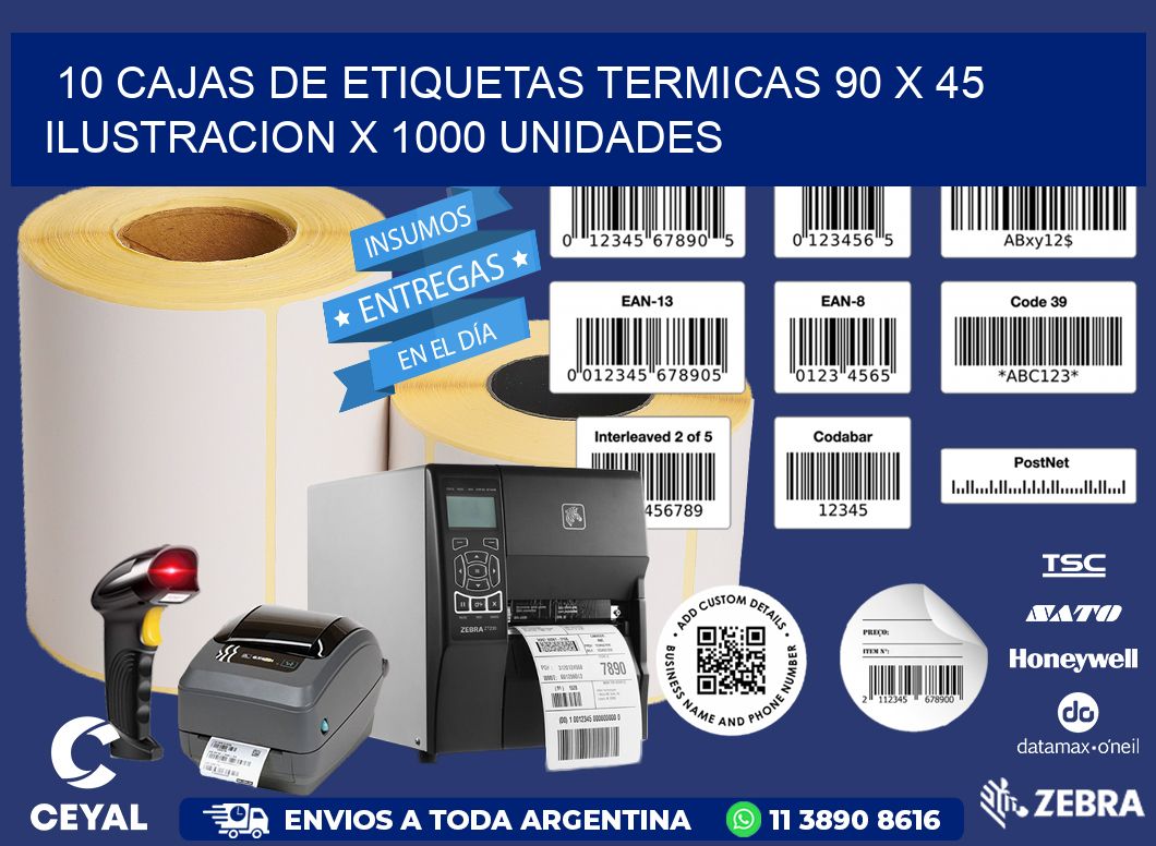 10 CAJAS DE ETIQUETAS TERMICAS 90 x 45 ILUSTRACION X 1000 UNIDADES