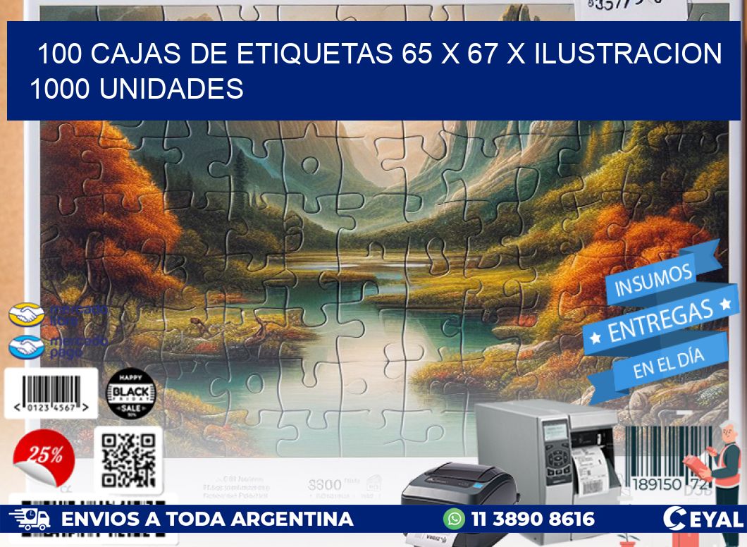 100 CAJAS DE ETIQUETAS 65 x 67 X ILUSTRACION 1000 UNIDADES