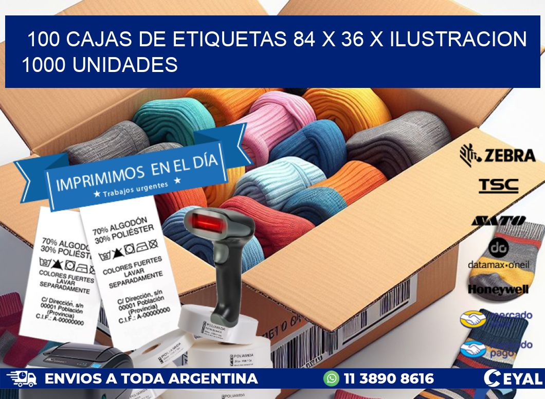 100 CAJAS DE ETIQUETAS 84 x 36 X ILUSTRACION 1000 UNIDADES