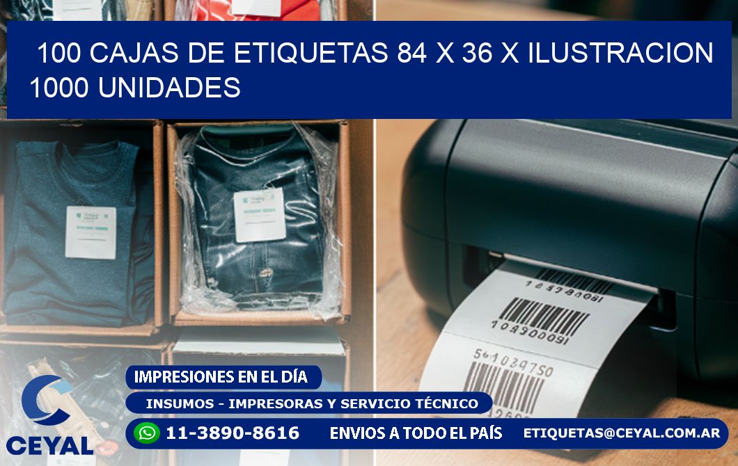 100 CAJAS DE ETIQUETAS 84 x 36 X ILUSTRACION 1000 UNIDADES