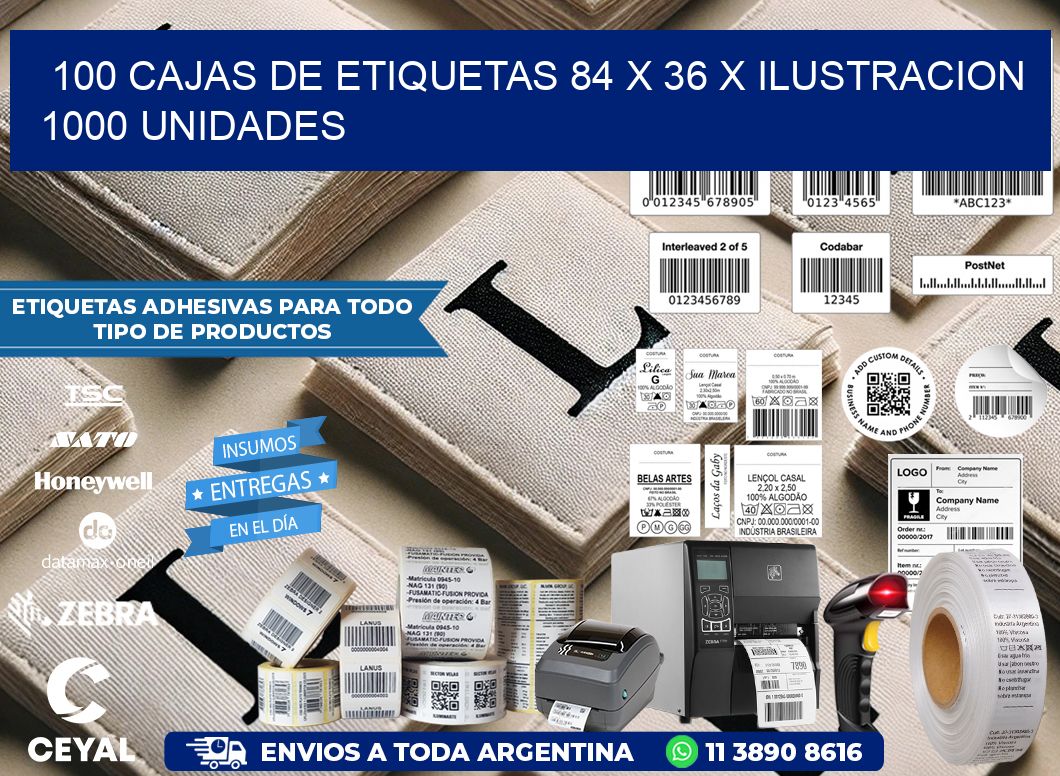 100 CAJAS DE ETIQUETAS 84 x 36 X ILUSTRACION 1000 UNIDADES