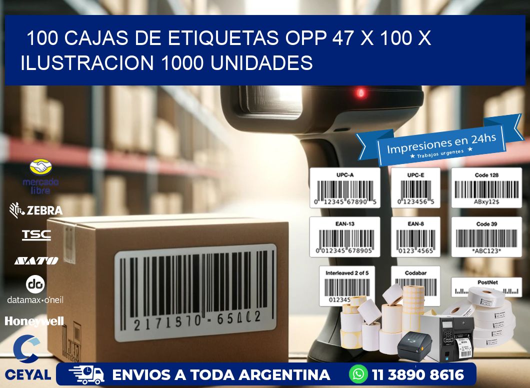 100 CAJAS DE ETIQUETAS OPP 47 x 100 X ILUSTRACION 1000 UNIDADES