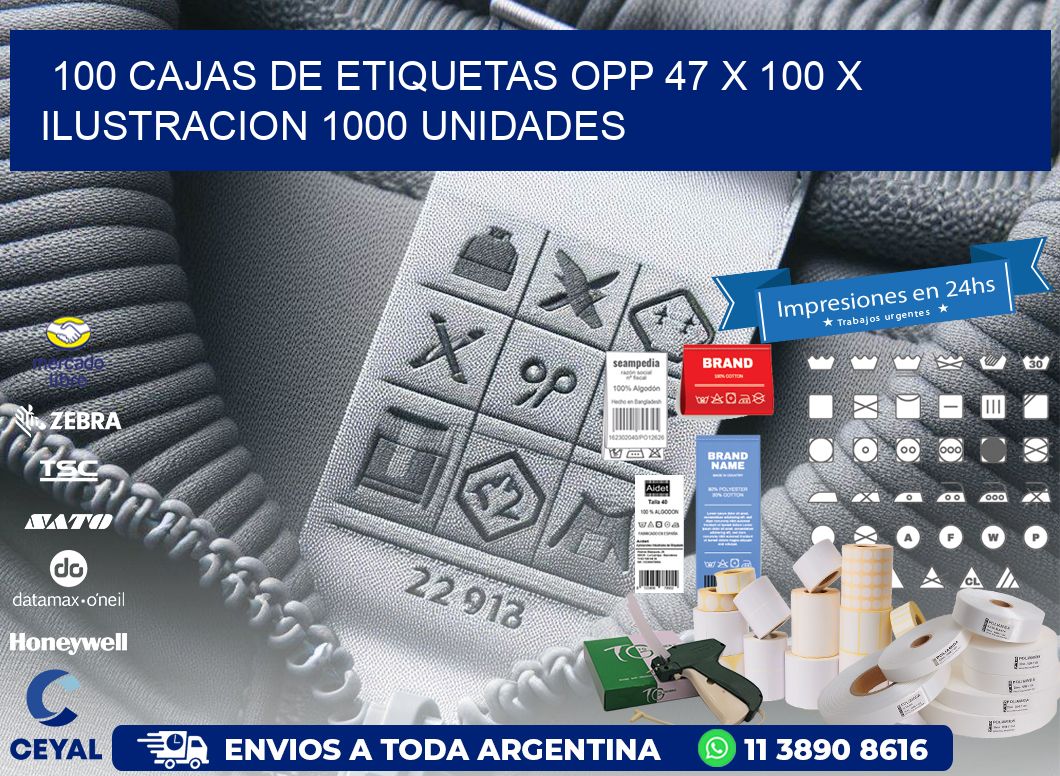 100 CAJAS DE ETIQUETAS OPP 47 x 100 X ILUSTRACION 1000 UNIDADES