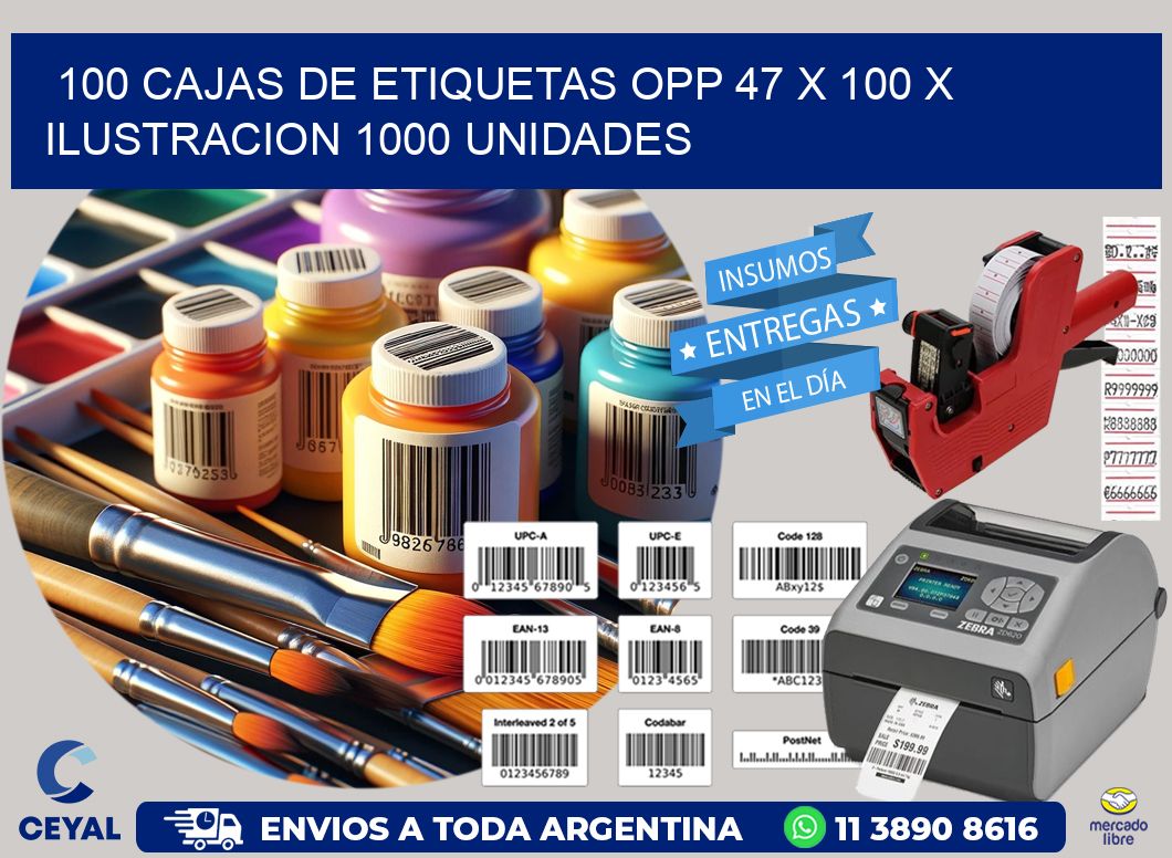 100 CAJAS DE ETIQUETAS OPP 47 x 100 X ILUSTRACION 1000 UNIDADES