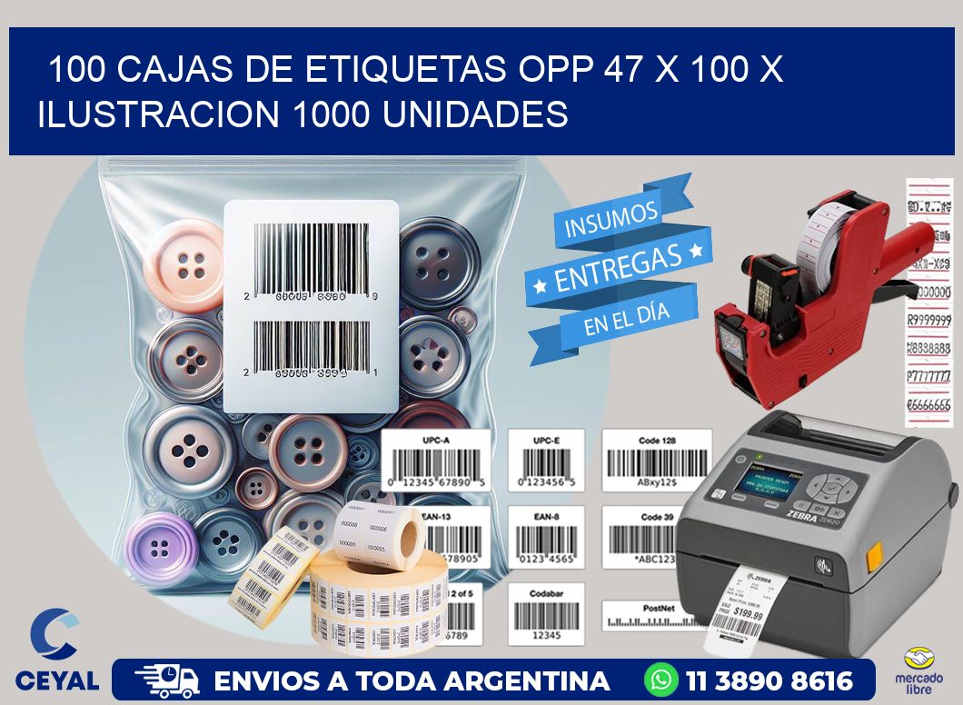100 CAJAS DE ETIQUETAS OPP 47 x 100 X ILUSTRACION 1000 UNIDADES