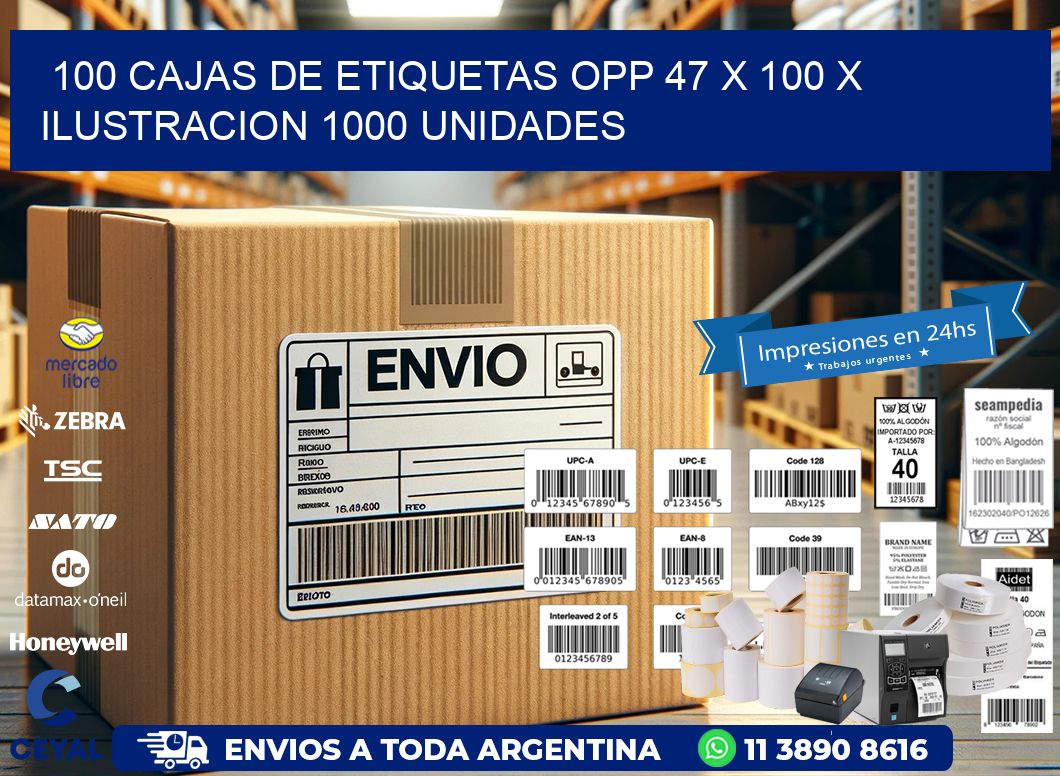 100 CAJAS DE ETIQUETAS OPP 47 x 100 X ILUSTRACION 1000 UNIDADES