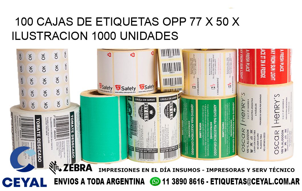 100 CAJAS DE ETIQUETAS OPP 77 x 50 X ILUSTRACION 1000 UNIDADES