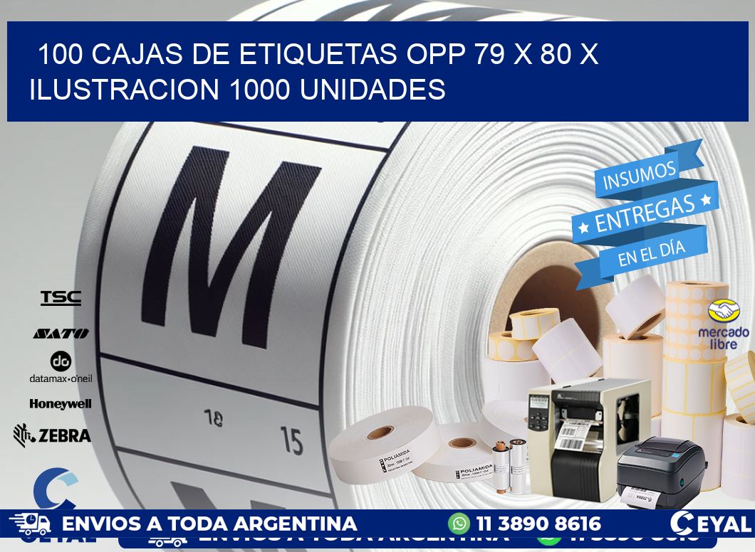 100 CAJAS DE ETIQUETAS OPP 79 x 80 X ILUSTRACION 1000 UNIDADES