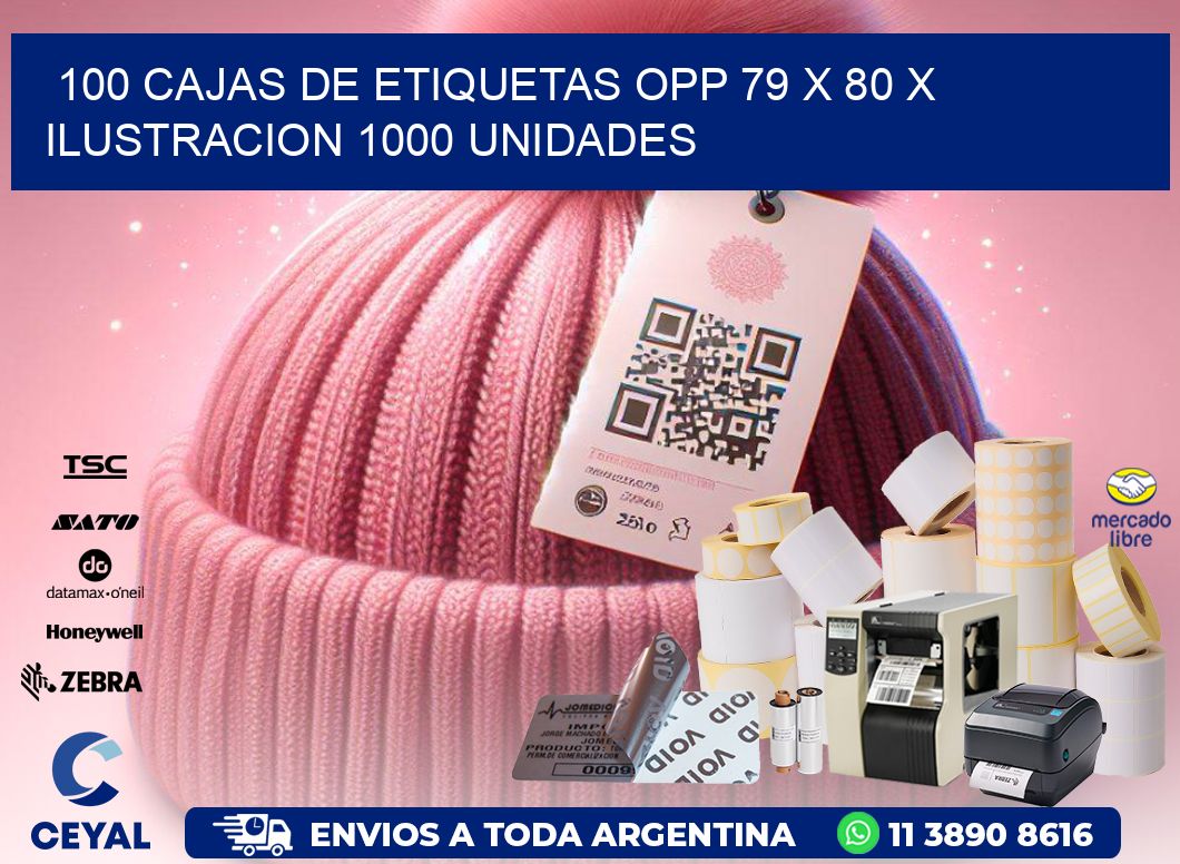 100 CAJAS DE ETIQUETAS OPP 79 x 80 X ILUSTRACION 1000 UNIDADES
